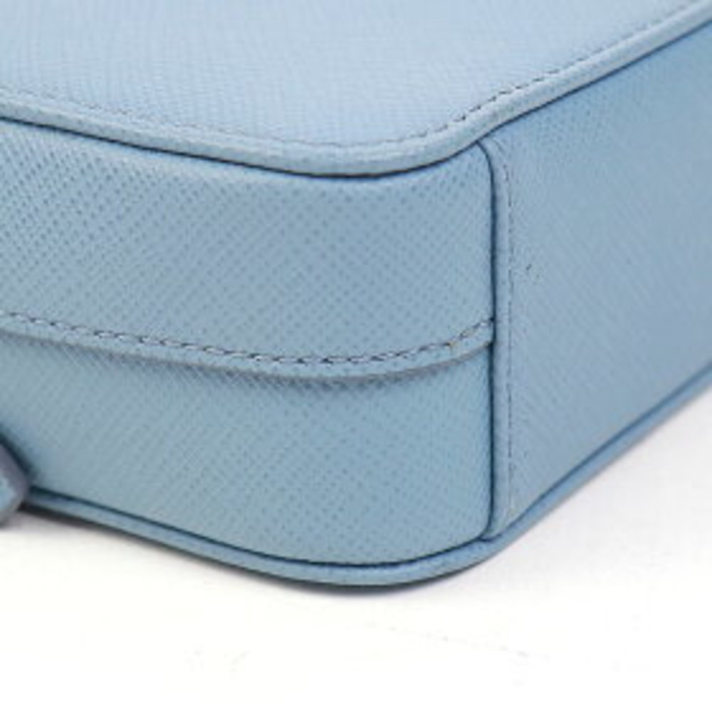 Prada Chain Triangle Bag Crossbody Leather Saffiano Sky Blue - Picture 8 of 9
